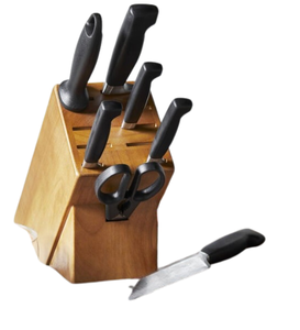 <b>Kitchen</b> Knives with <b>Black</b> <b>Handles</b> Silver Blades Light Brown Slotted Wood Block Scissors and Honing Rod for Everyday Food Prep - Product Image 4