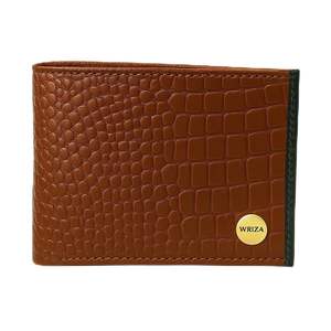 Portefeuille homme en cuir véritable Wriza, fin, multifonction, texture croco, RFID, bifold, marron premium, porte-cartes de luxe pour usage quotidien - Product Image 1