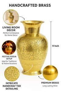 Jarrón de suelo de latón hecho a mano, moderno, con grabado Meenakari, acabado pulido, adornos de cristal, ecológico, alto, para decoración del hogar u oficina - Product Image 4