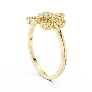 Bague en or jaune avec grappe florale et diamant de laboratoire |   Bague de promesse à fleurs d'inspiration vintage pour femme, cadeau d'anniversaire - Product Image 2