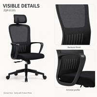Chaise de bureau moderne noire en maille avec dossier haut en maille, accoudoirs fixes, siège rembourré et base à cinq étoiles pour mobilier de bureau