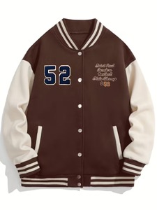 Chaqueta Varsity de Béisbol Estilo Preppy para Hombre, 100% Algodón, Color Marrón Crema, Diseño Personalizado, Ropa Urbana, Fabricante OEM - Product Image 1