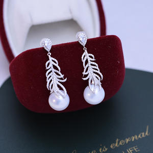 Freshwater 11-12mm White Pearl <b>Earrings</b> for Women S925 Silver Full Set Strong Light <b>Fine</b> Flaws Triangle Design Fashion <b>Dangle</b> - Product Image 4