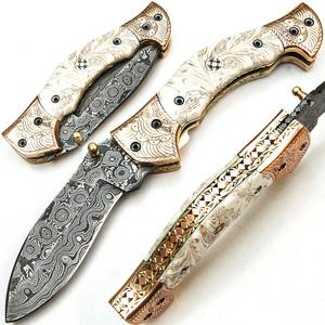 Couteau utilitaire pliant en acier Damas SHARP POINT TRADES, lame droite, ouverture par bouton de pouce, manche en bois, design artistique, DIY - Product Image 4
