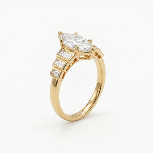 LILABA ENTERPRISE Bague pour femme en or jaune 18 carats avec diamant de laboratoire de 2,50 carats taille marquise et pierres latérales taille baguette, pour usage quotidien - Product Image 2