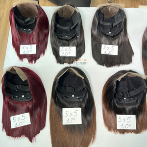 Perruque Lace Front Suisse 10 Pouces Style Bob Cheveux Remy Couleur Bourgogne Dentelle Transparente Sans Colle Perruques Cheveux Humains Taille Moyenne - Product Image 5