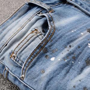 Pantalon en jean décontracté pour homme, taille haute, couleur unie, avec logo personnalisé imprimé, coupe droite, en promotion en ligne - Product Image 4