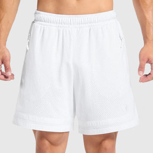 Men's White Solid Color Eco-Friendly Breathable Mesh Windproof <b>Shorts</b> Mid Waist Elastic Drawstring Casual Style Bermuda Length - Product Image 4