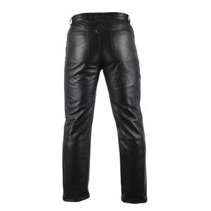 Pantalon en cuir noir pour homme, coupe droite, taille mi-haute, fermeture éclair, style motard, pour l'hiver - Product Image 1