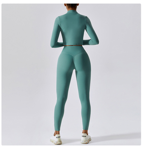 Latest Women Solid Lightweight 3 Piece Seamless <b>Yoga</b> Set High Waist Leggings Push Sports Bra Quick Dry Zipper Full Sleeve <b>Jacket</b> - Product Image 4