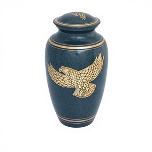 Urnas de Cremación de Latón con Grabado de Águila Dorada en Mármol Azul de Alta Calidad para Cenizas Humanas con Bolsa de Terciopelo Gratis - Product Image 1