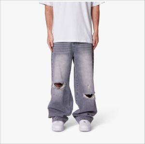 Jean pour homme coupe droite personnalisable 100% coton, délavage moyen, haute qualité, respirant, décontracté, pantalon en denim - Product Image 5