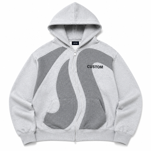 Custom <b>Men</b> Hoodies Colorblock Full Zip Fleece Panel Hoodie Contrast Grey White <b>Pullover</b> Streetwear OEM Private Label Manufacture - Product Image 2
