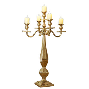 Hot & Attractive Design Metal Candelabra with 5 Arms Shiny Gold Plated Luxury <b>Candle</b> Decor Candelabra for Wedding <b>Dinner</b> Tables - Product Image 4