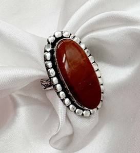 Natural Red Jasper Healing Stone <b>Ring</b> <b>Silver</b> Plated <b>Adjustable</b> Gemstone Fashion Jewelry Wholesale Ready Red Stone <b>Ring</b> - Product Image 3