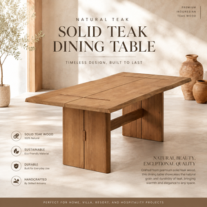 Mesa de Comedor de Teca OEM ODM, Fabricante de Muebles de Madera Sólida en Indonesia, Diseño Personalizado, Borde Natural, Exportación Directa de Fábrica, Comprador Global B2B - Product Image 5