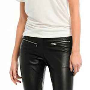 Pantalones de Cintura Alta para Mujer Talla Grande, Estilo Motero, Ajustados, de PU Negro, con Cintura Elástica, Largos, para Otoño - Product Image 4
