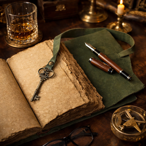 200-Page Vintage Leather Journal with Key Green Soft Leather Deckle Edge Paper Thread-Sewn Spiral Binding with deckle paper - Product Image 2