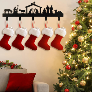 "Custom Festive Wall-Mounted <b>Stocking</b> <b>Holder</b> with Decorative Hooks for Holiday Decor & Gift Storage" - Product Image 5