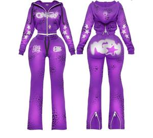 Winter Outfits Waffle Knit Zip up Fur Collar <b>Hoodie</b> Jacket and Flare Pants Women Custom Two Piece <b>Workout</b> Fitness Tracksuits Set - Product Image 6