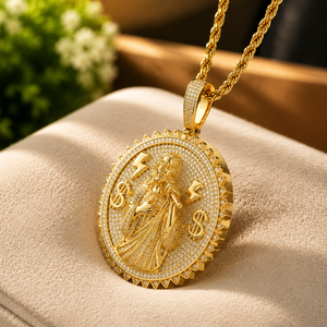 Plated Yellow <b>Gold</b> Moissanaite Coin Charm <b>Pendant</b> Round Cut Diamond Vintage Jewelry Gift for Him - Product Image 2
