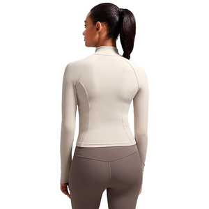 Fitted Yoga Jacket <b>Long</b> <b>Sleeve</b> Full Zip Lightweight Stretch Hooded Workout <b>Top</b> Gym Cover Up Athletic Outerwear - Product Image 2