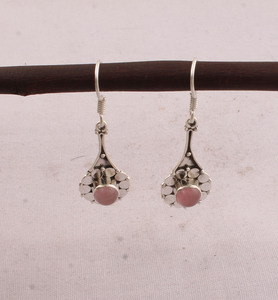 Wholesale Engagement 925 Sterling <b>Silver</b> Natural Rose Quartz <b>Dangle</b> <b>Earrings</b> Vintage Handcrafted Flower Petal Frame Teardrop - Product Image 3