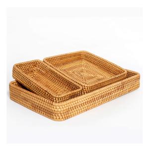 Plateau de service en rotin tressé fait main – Ensemble de plateaux de service en rotin pour la maison et les cafés - Product Image 1