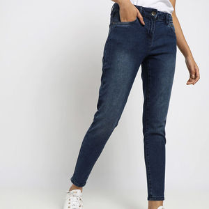 Jean en denim taille haute skinny pour femme grande taille, délavage foncé, longueur complète, style décontracté, mélange coton élasthanne - Product Image 2