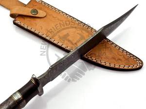 Cuchillo de hoja fija forjado a mano de acero de Damasco, tipo Bowie, con mango de hueso de color OEM y guardacuchillo de latón, cuchillo táctico para exteriores de alta durabilidad. - Product Image 5