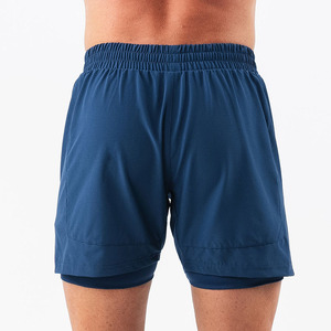 Pantalones Cortos Deportivos 2 en 1 de Algodón para Hombre, de Secado Rápido, con Diseño de Cuadrícula, para Verano, con Logotipo Estampado en la Cintura, OEM - Product Image 2