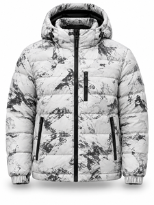 <b>Men's</b> Hooded Puffer <b>Jacket</b> White Black Waterproof Quick Dry Polyester Wadding Windproof Zipper Closure <b>Smart</b> Casual Winter Wear - Product Image 1