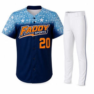 Ensemble d'uniformes de baseball personnalisés par sublimation, maillot de baseball respirant de haute qualité avec boutons et pantalon, équipement d'entraînement pour équipes masculines - Product Image 1