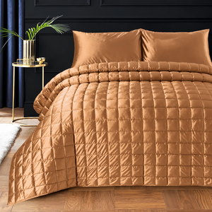 Golden <b>Velvet</b> <b>Bedspread</b> 3Pcs All Season Square Pattern Stitched Solid Design Light Luxury Bedding Home Use - Product Image 4
