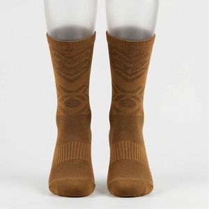 <b>Crew</b> <b>Socks</b> Geometric Pattern Brown Hiking Breathable Polyester Spandex Adult Autumn Knitted <b>Socks</b> - Product Image 1