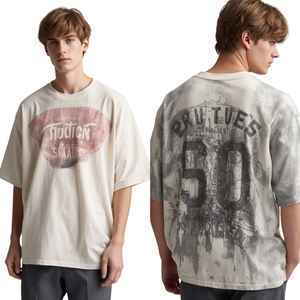 T-shirt à imprimé graphique surdimensionné pour homme, style vintage, coton, mode streetwear, manches courtes - Product Image 1