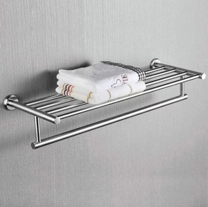Stainless Steel Bathroom <b>Towel</b> Rack Dual <b>Bar</b> Modern Metal Wall Holder - Product Image 1