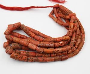 Cuentas de coral rojo italiano al por mayor en forma de tubo, cuentas de coral rojo italiano en forma de tubo para collar de 16 pulgadas para la fabricación de joyería, directamente de fábrica. - Product Image 3