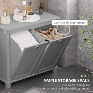 Mobiletto Portabiancheria Grigio con Apertura a Ribalta, Organizzatore per Bagno - Product Image 1