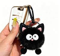 Promotion : Porte-clés en peluche moelleux et doux, motif dessin animé mignon, avec boule de fourrure, gaufré, lumineux, pour voiture et sac à main