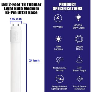 Ampoule LED de remplacement Type B F17T8 24 pouces 10W, tube LED 2 pieds F20T12 de remplacement, culot G13 pour armoire, magasin, boutique - Product Image 3