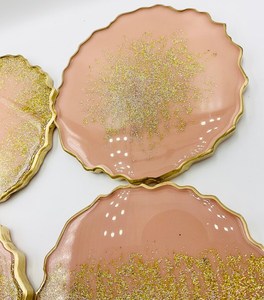 Resin Round Pink Gold Glitter Coasters Glam <b>Table</b> <b>Mats</b> Reusable 400mm Tea Coaster For <b>table</b> Home Decor Hotel Restaurant UO INDIA - Product Image 3