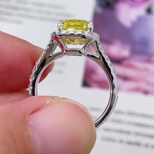 Trendy 4ct Fancy Yellow <b>Cushion</b> Lab Grown Diamond Minimalist Halo Split Shank 14K White Gold Engagement <b>Ring</b> IGI Certified - Product Image 1