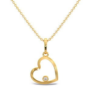Vérifié visuellement, avec un diamant rond serti sur le bord, disposé au sommet de l'élément du pendentif en forme de cœur ouvert. - Product Image 2