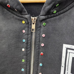 Sweat à capuche homme rétro délavé multicolore avec strass, 100 % coton, coupe personnalisée OEM, fermeture éclair et strass, effet délavé à l'acide pour l'hiver - Product Image 2