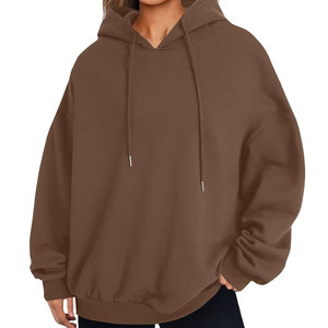 Sweat-shirt unisexe surdimensionné marron à capuche zippé en coton respirant, en molleton bouclette, couleur unie, coupe classique, pour l'automne - Product Image 3