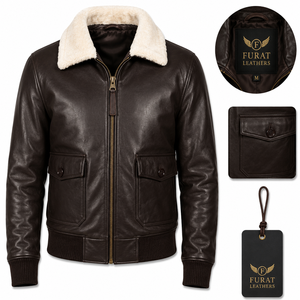 Chaqueta Bomber de Cuero Marrón Personalizada OEM para Hombre, Chaqueta de Invierno Impermeable de Cuero Genuino con Cuello Alto, Forro de Algodón 100% - Product Image 1