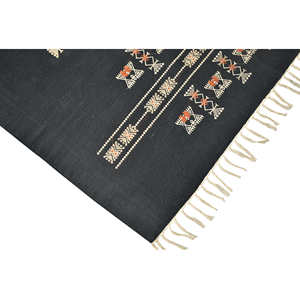 Tapis d'appoint tribal berbère tissé à la main, motif géométrique noir, crème, terre cuite, en coton, à franges, à poils ras, style bohème, pour décoration de salon - Product Image 1