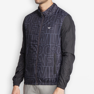 Men Windproof Printed <b>Racer</b> <b>Jacket</b> With Stand Collar And Zipper Closure Autumn Sporty Style Black Letter Pattern Polyester Shell - Product Image 4