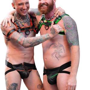 Harnais en fausse fourrure Hardline Bulldog pour homme, ajustable, couleur lime, coupe ajustée, tenue de club haut de gamme, costume sexy en dentelle - Product Image 4